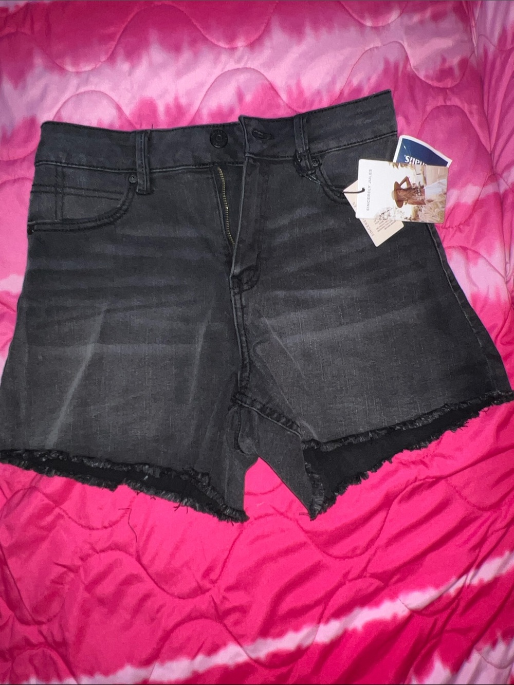 Sincerly Jules Black High-Rise Frayed-Hem Denim Shorts